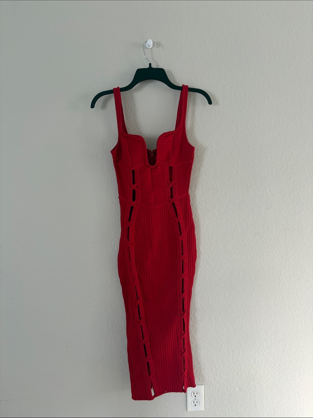 NWT Fashion Nova Red Bandage Cutout Corset Midi Dress Size S